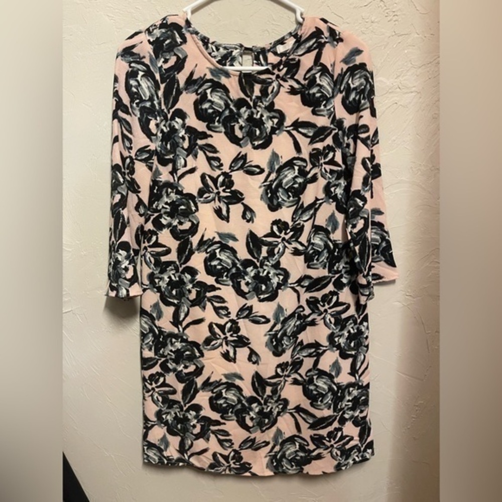 c&e Pink and Blue Floral Dress, three quarter sleeve - small